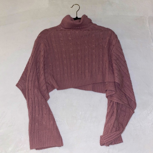 Pink turtleneck sweater crop top - Picture 1 of 3